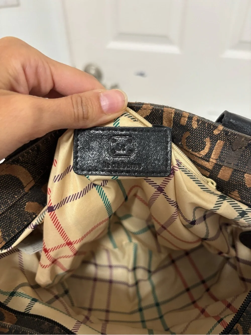 Vintage Liz Claiborne Brown Patterned Logo Shoulder Bag -